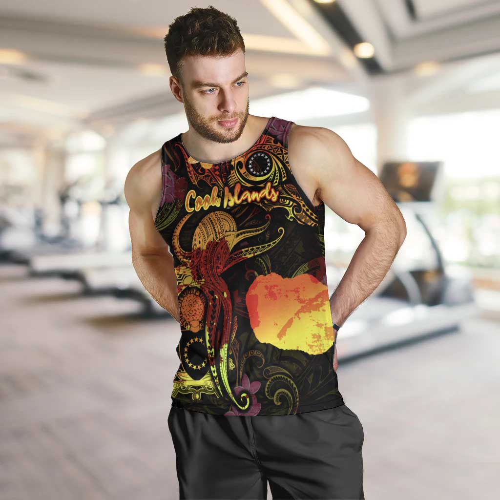 Cook Islands Men Tank Top Octopus Plumeria Polynesian Tattoo DT02 Black - Polynesian Pride
