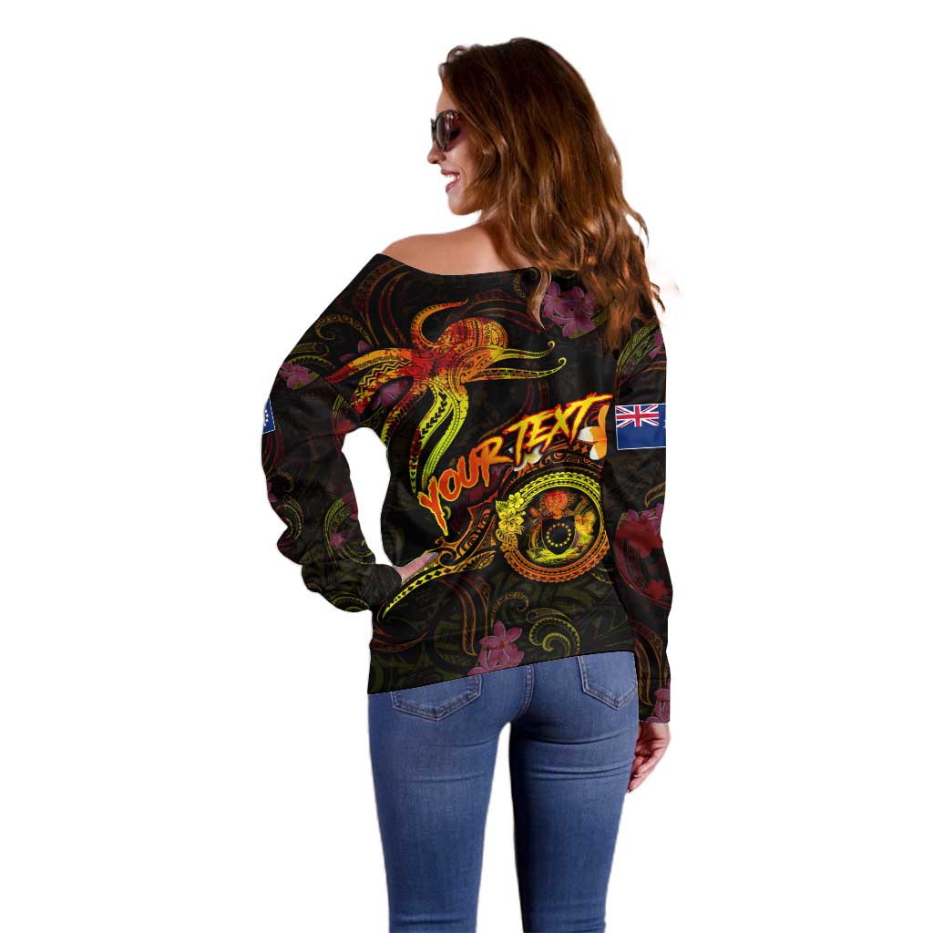 Cook Islands Off Shoulder Sweater Octopus Plumeria Polynesian Tattoo