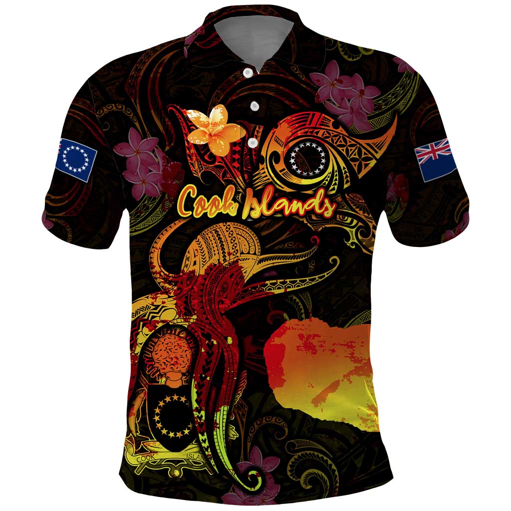 Cook Islands Polo Shirt Octopus Plumeria Polynesian Tattoo
