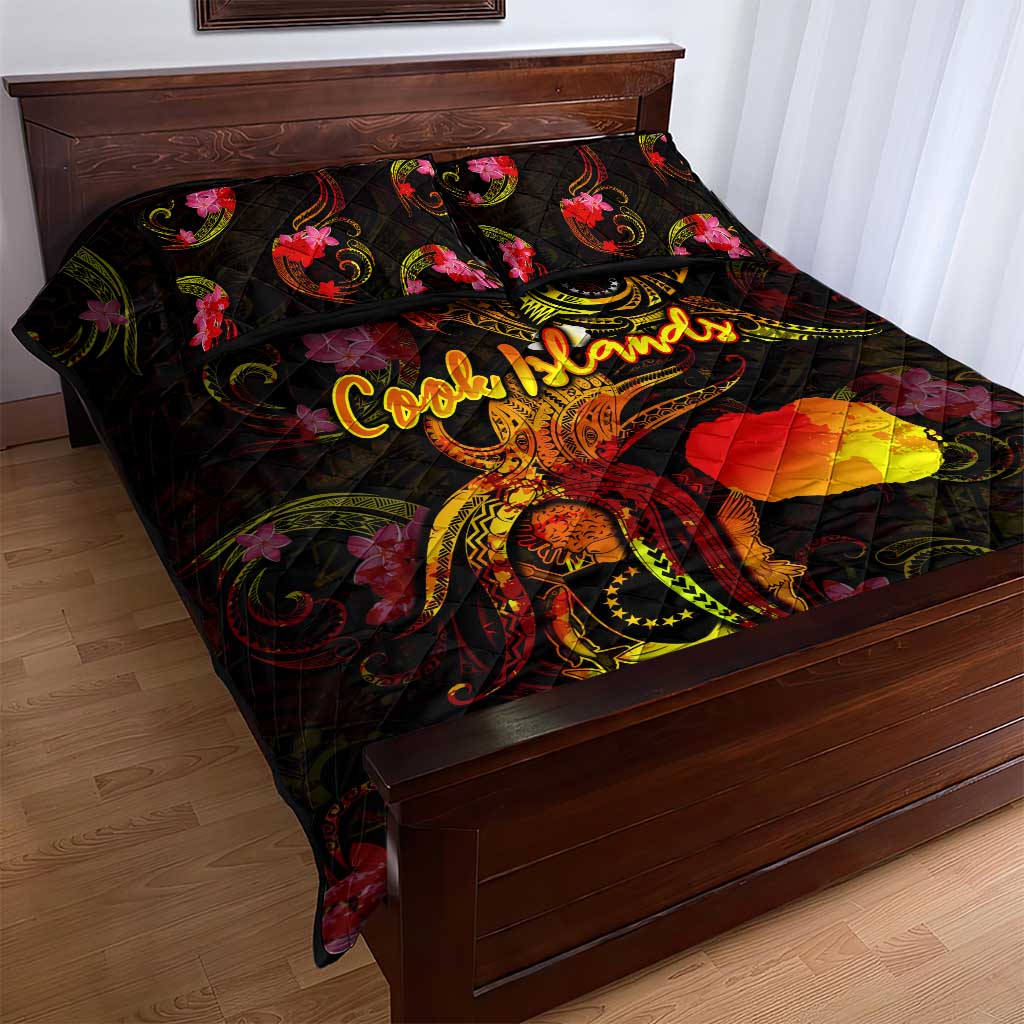 Cook Islands Quilt Bed Set Octopus Plumeria Polynesian Tattoo DT02 - Polynesian Pride