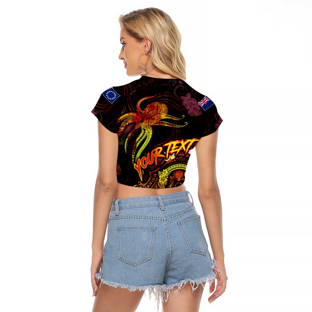 Cook Islands Raglan Cropped T Shirt Octopus Plumeria Polynesian Tattoo