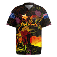 Cook Islands Rugby Jersey Octopus Plumeria Polynesian Tattoo DT02 Black - Polynesian Pride