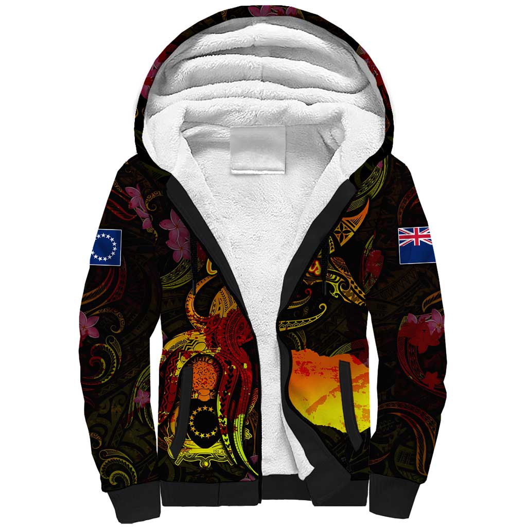 Cook Islands Sherpa Hoodie Octopus Plumeria Polynesian Tattoo DT02 Unisex Black - Polynesian Pride