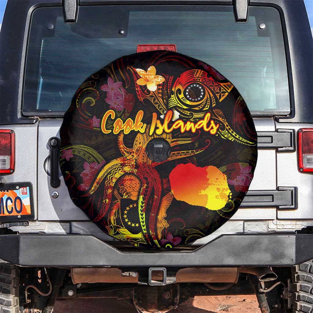 Cook Islands Spare Tire Cover Octopus Plumeria Polynesian Tattoo DT02 Black - Polynesian Pride