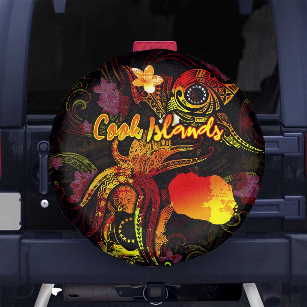Cook Islands Spare Tire Cover Octopus Plumeria Polynesian Tattoo DT02 No hole Black - Polynesian Pride