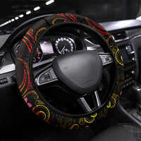 Cook Islands Steering Wheel Cover Octopus Plumeria Polynesian Tattoo DT02 Universal Fit Black - Polynesian Pride