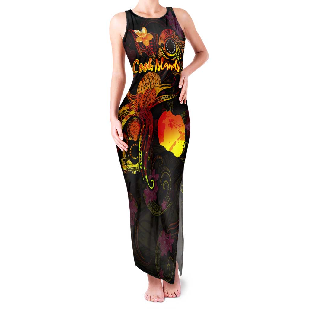 Cook Islands Tank Maxi Dress Octopus Plumeria Polynesian Tattoo