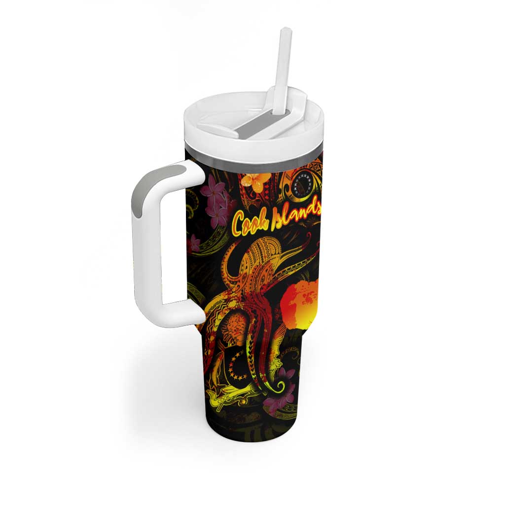 Cook Islands Tumbler With Handle Octopus Plumeria Polynesian Tattoo