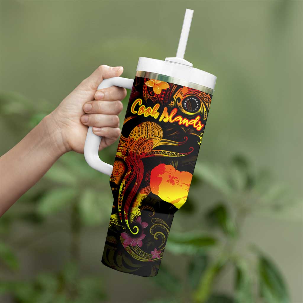 Cook Islands Tumbler With Handle Octopus Plumeria Polynesian Tattoo