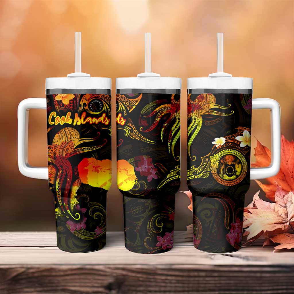 Cook Islands Tumbler With Handle Octopus Plumeria Polynesian Tattoo