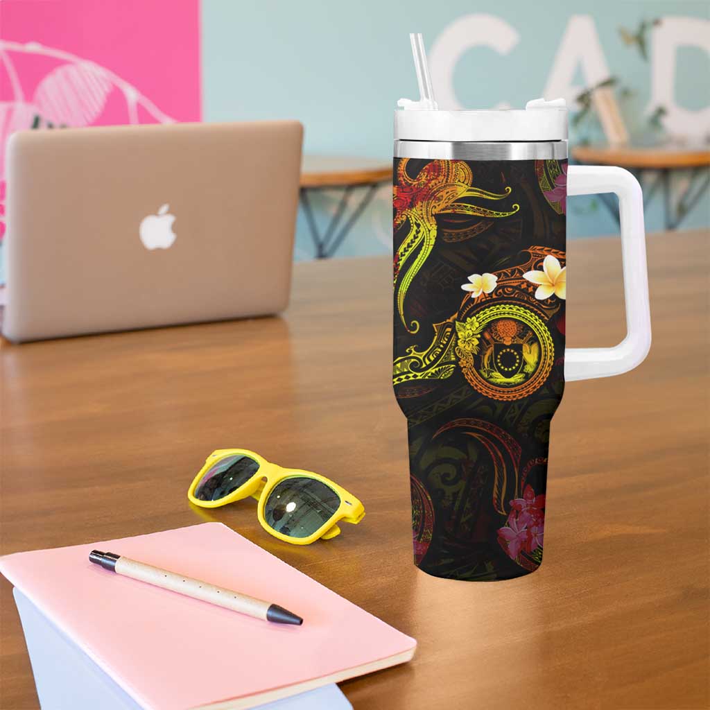 Cook Islands Tumbler With Handle Octopus Plumeria Polynesian Tattoo