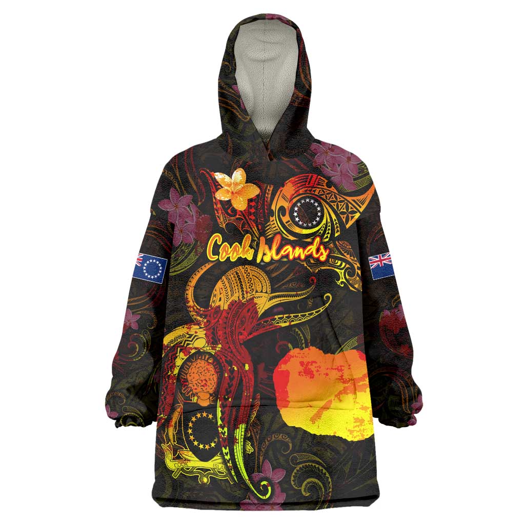 Cook Islands Wearable Blanket Hoodie Octopus Plumeria Polynesian Tattoo