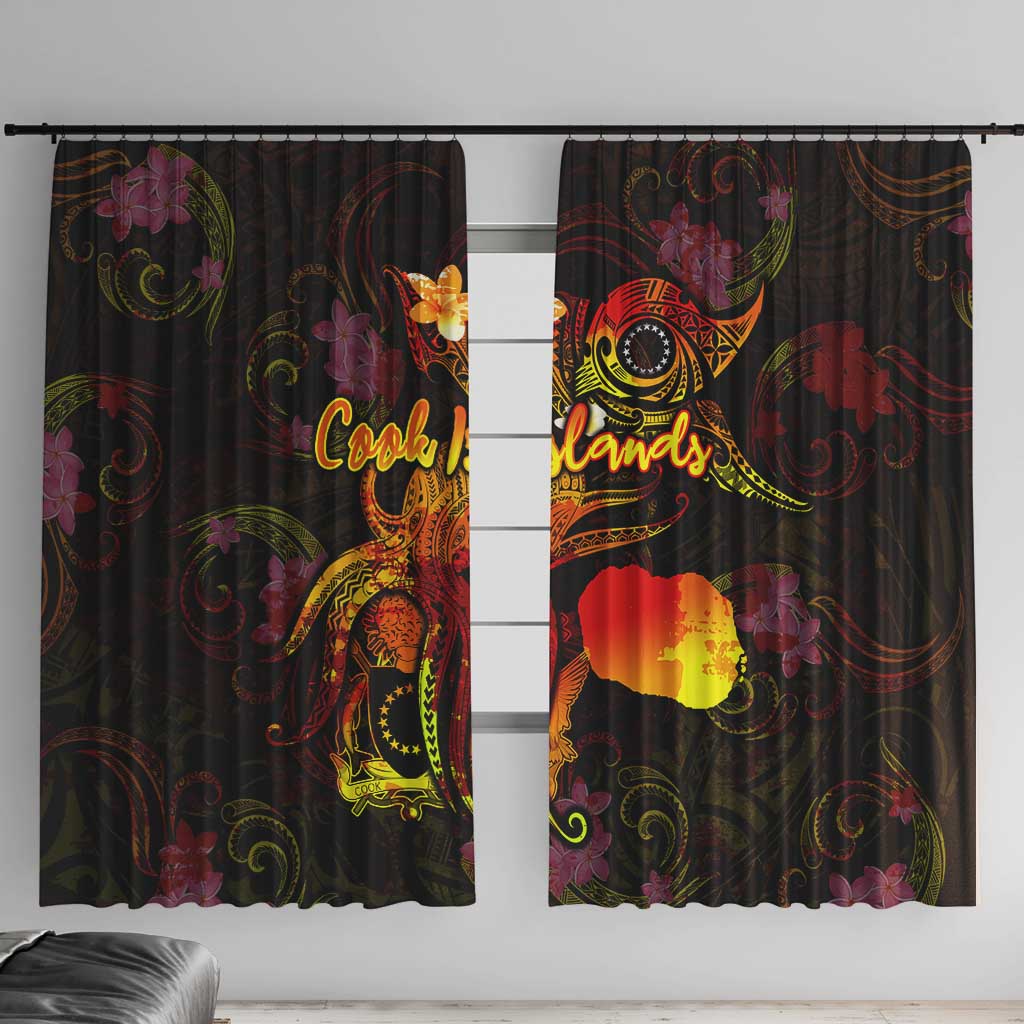 Cook Islands Window Curtain Octopus Plumeria Polynesian Tattoo DT02 With Hooks Black - Polynesian Pride