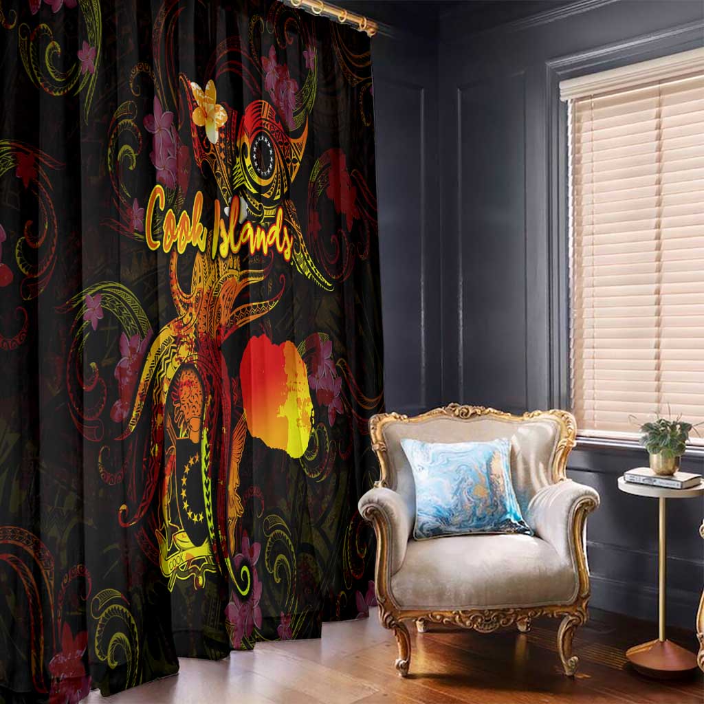 Cook Islands Window Curtain Octopus Plumeria Polynesian Tattoo DT02 - Polynesian Pride