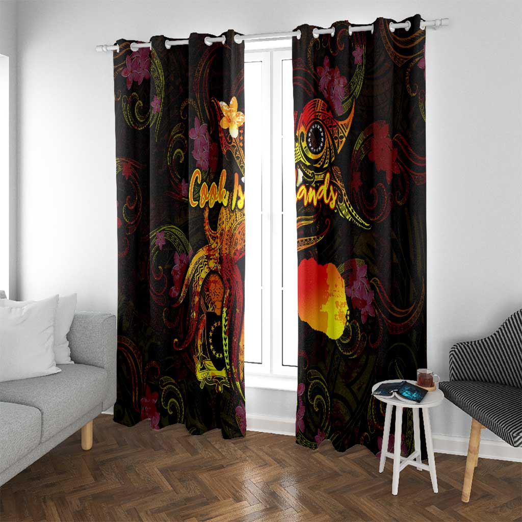 Cook Islands Window Curtain Octopus Plumeria Polynesian Tattoo DT02 With Grommets Black - Polynesian Pride