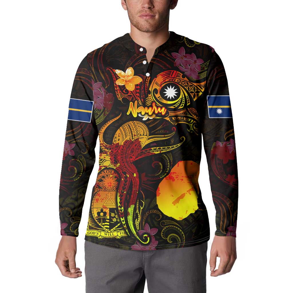 Nauru Button Sweatshirt Octopus Plumeria Polynesian Tattoo