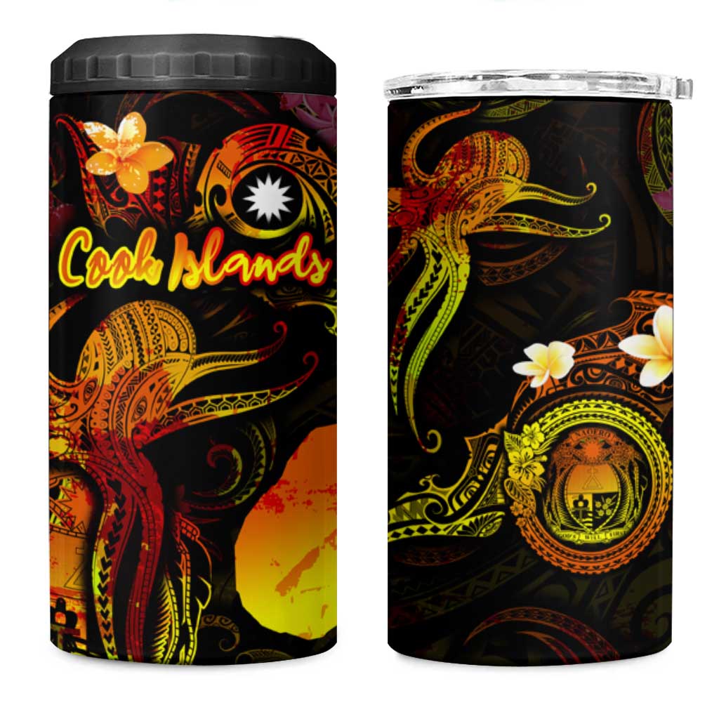 Nauru 4 in 1 Can Cooler Tumbler Octopus Plumeria Polynesian Tattoo