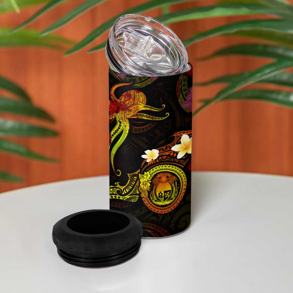 Nauru 4 in 1 Can Cooler Tumbler Octopus Plumeria Polynesian Tattoo