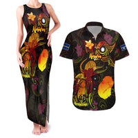Nauru Couples Matching Tank Maxi Dress and Hawaiian Shirt Octopus Plumeria Polynesian Tattoo