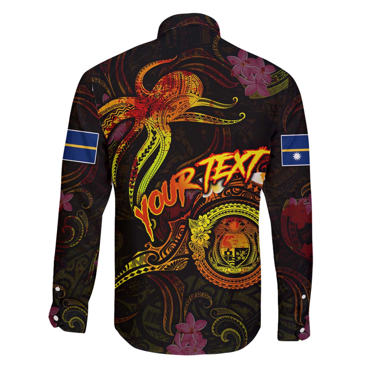 Nauru Family Matching Off The Shoulder Long Sleeve Dress and Hawaiian Shirt Octopus Plumeria Polynesian Tattoo