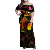 Nauru Family Matching Off Shoulder Maxi Dress and Hawaiian Shirt Octopus Plumeria Polynesian Tattoo