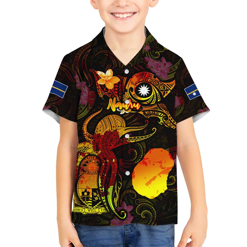 Nauru Family Matching Off Shoulder Short Dress and Hawaiian Shirt Octopus Plumeria Polynesian Tattoo