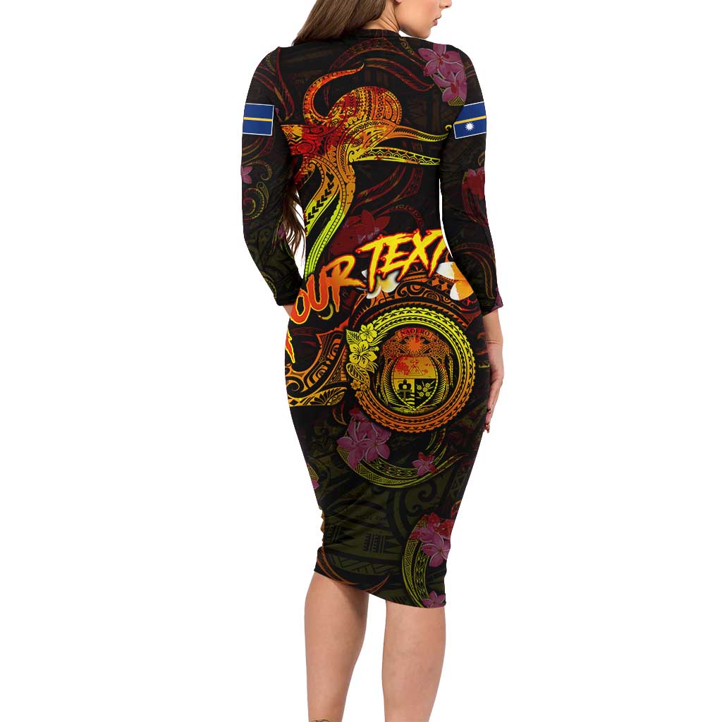 Nauru Long Sleeve Bodycon Dress Octopus Plumeria Polynesian Tattoo DT02 - Polynesian Pride