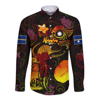 Nauru Long Sleeve Button Shirt Octopus Plumeria Polynesian Tattoo