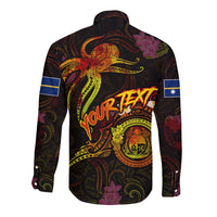 Nauru Long Sleeve Button Shirt Octopus Plumeria Polynesian Tattoo