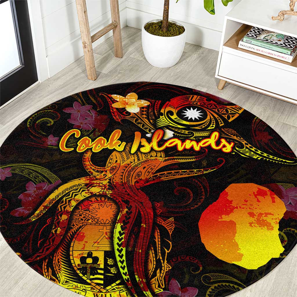 Nauru Round Carpet Octopus Plumeria Polynesian Tattoo