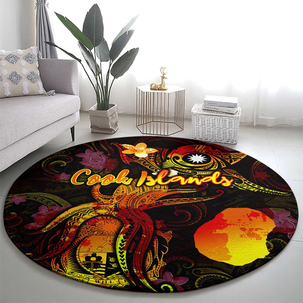 Nauru Round Carpet Octopus Plumeria Polynesian Tattoo