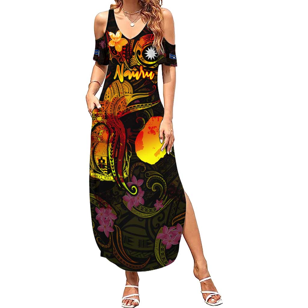 Nauru Summer Maxi Dress Octopus Plumeria Polynesian Tattoo