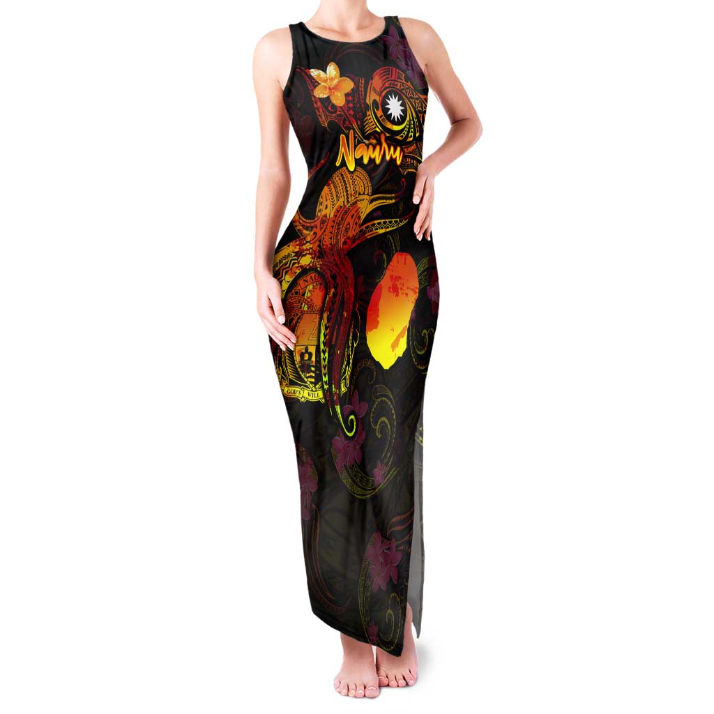 Nauru Tank Maxi Dress Octopus Plumeria Polynesian Tattoo
