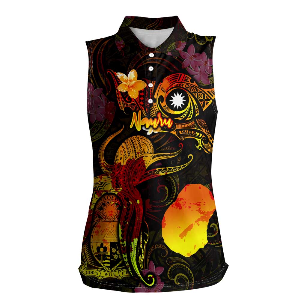 Nauru Women Sleeveless Polo Shirt Octopus Plumeria Polynesian Tattoo