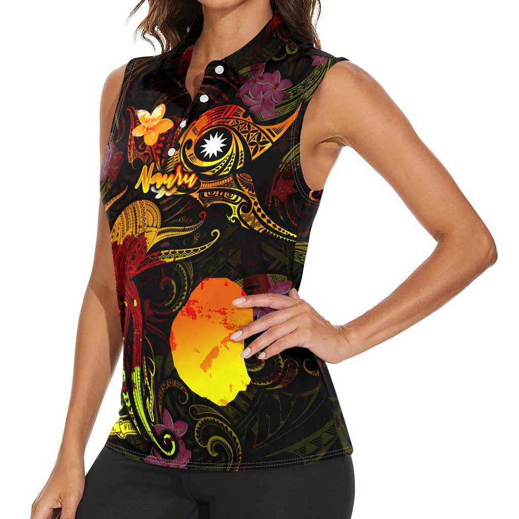 Nauru Women Sleeveless Polo Shirt Octopus Plumeria Polynesian Tattoo