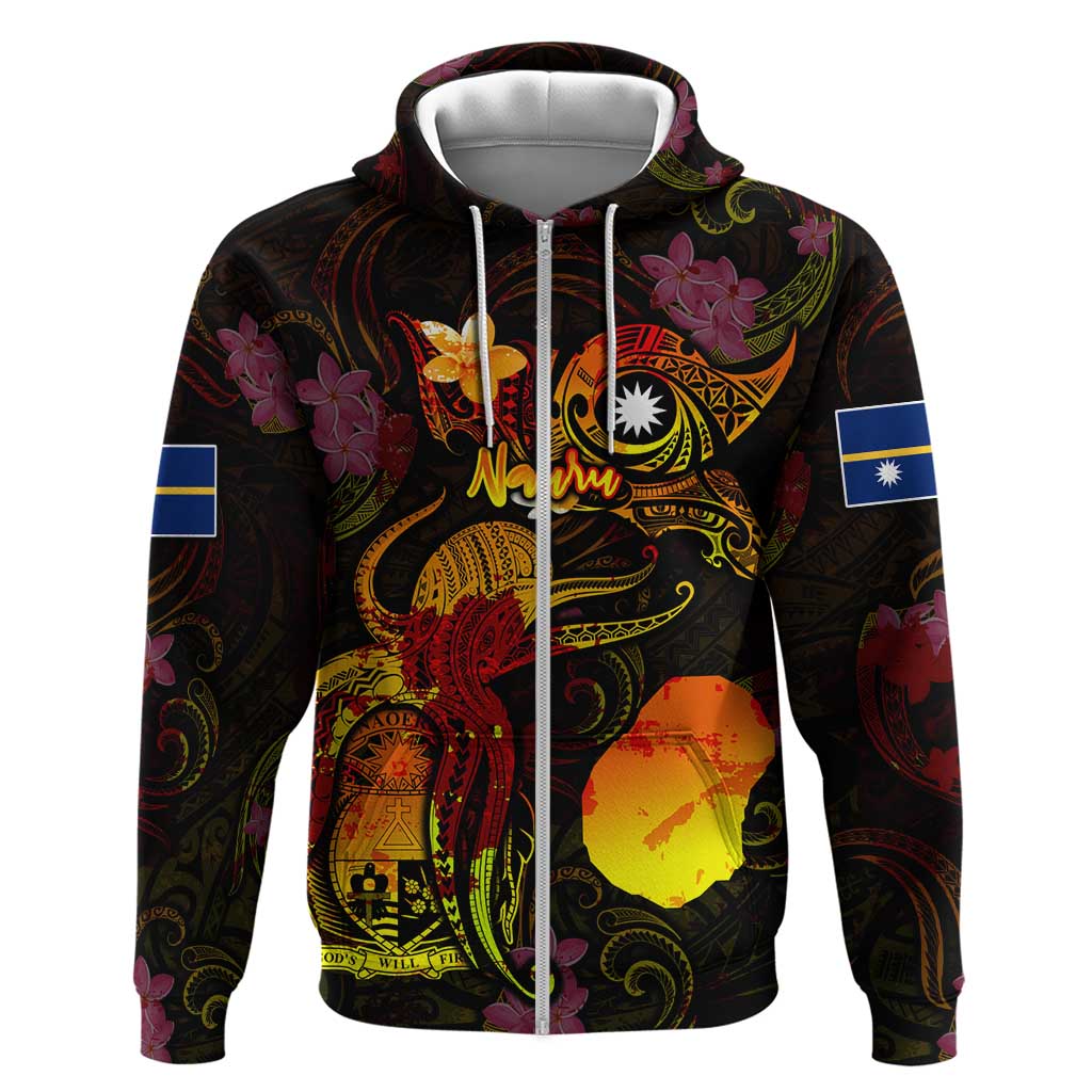 Nauru Zip Hoodie Octopus Plumeria Polynesian Tattoo