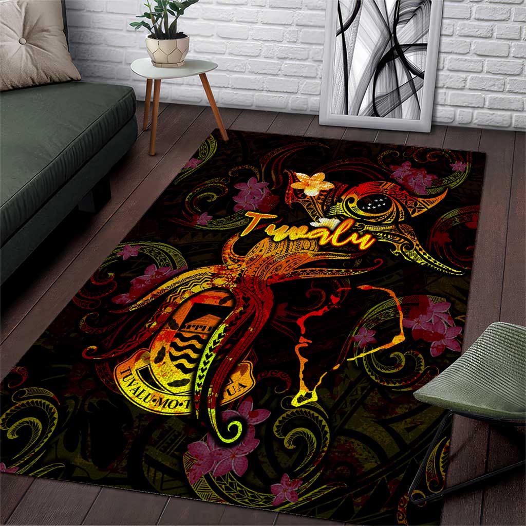 Tuvalu Area Rug Octopus Plumeria Polynesian Tattoo DT02 Black - Polynesian Pride