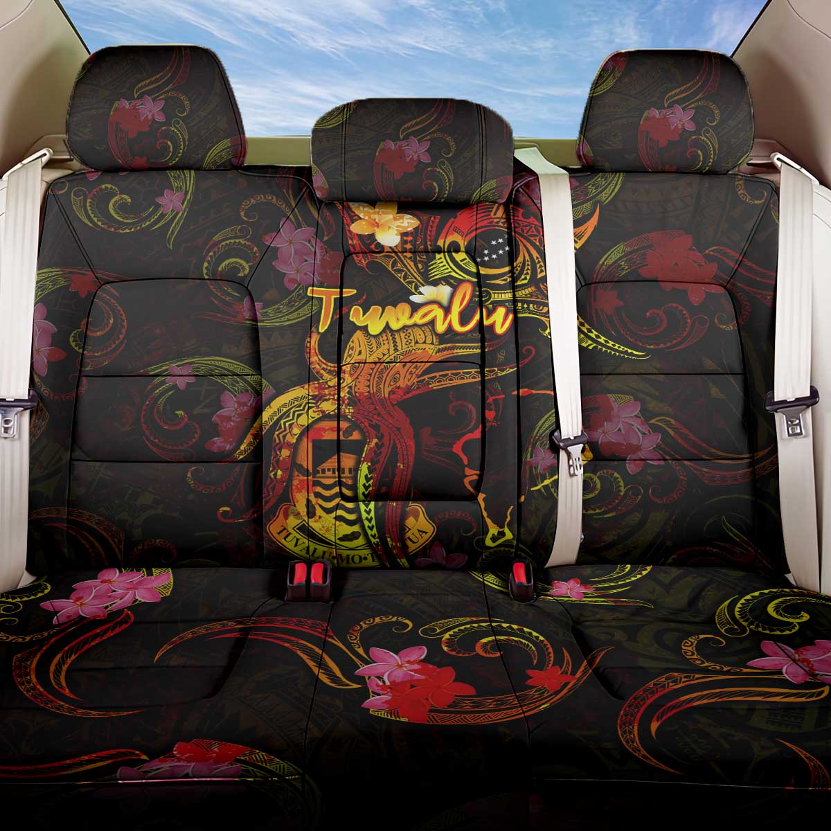 Tuvalu Back Car Seat Cover Octopus Plumeria Polynesian Tattoo