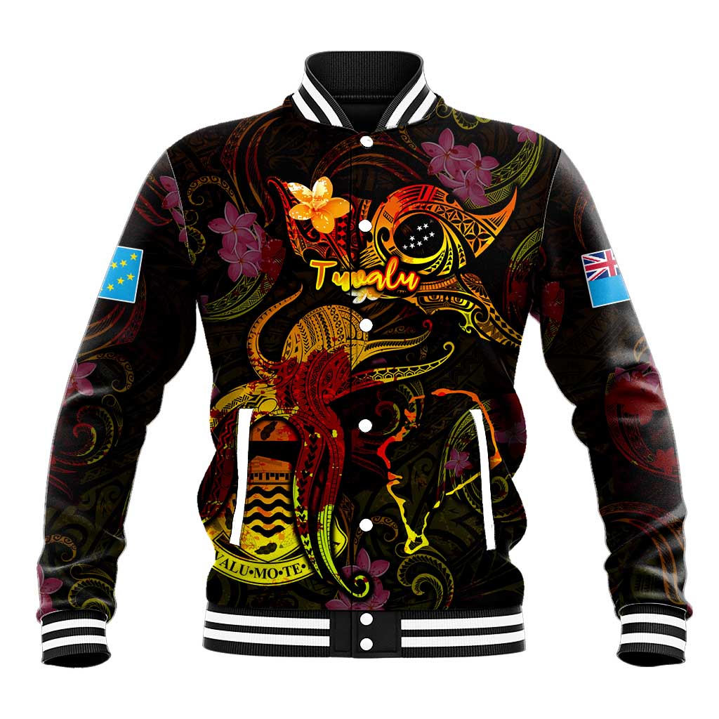 Tuvalu Baseball Jacket Octopus Plumeria Polynesian Tattoo DT02 Unisex Black - Polynesian Pride