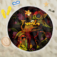 Tuvalu Beach Blanket Octopus Plumeria Polynesian Tattoo DT02 One Size 150cm Black - Polynesian Pride