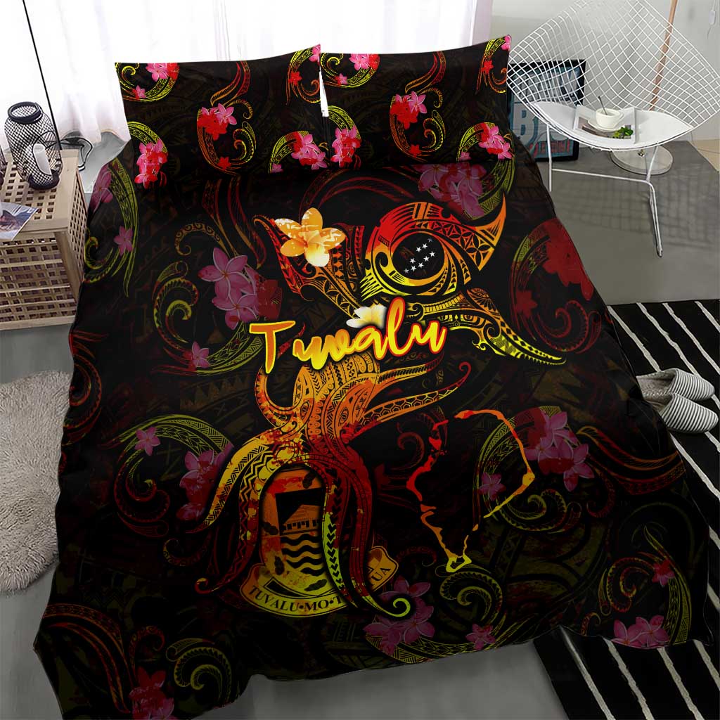 Tuvalu Bedding Set Octopus Plumeria Polynesian Tattoo