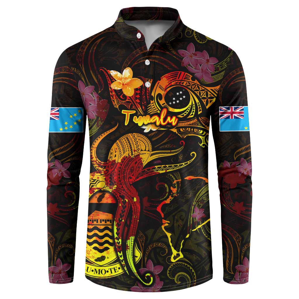 Tuvalu Button Sweatshirt Octopus Plumeria Polynesian Tattoo DT02 Black - Polynesian Pride
