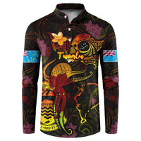 Tuvalu Button Sweatshirt Octopus Plumeria Polynesian Tattoo DT02 Black - Polynesian Pride