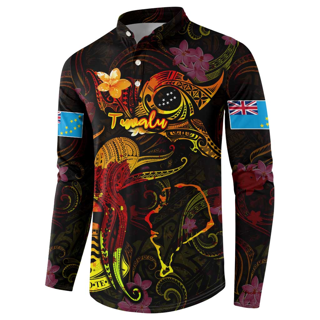 Tuvalu Button Sweatshirt Octopus Plumeria Polynesian Tattoo DT02 - Polynesian Pride