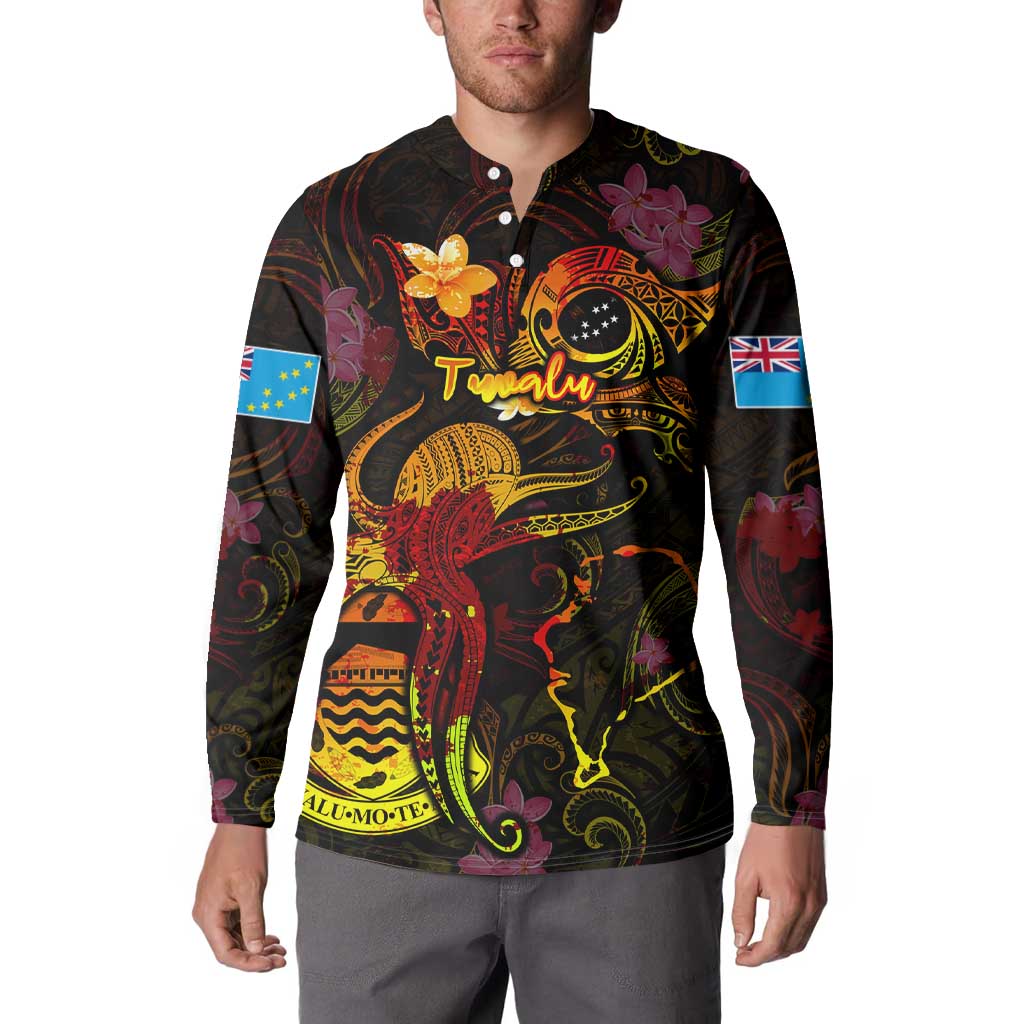 Tuvalu Button Sweatshirt Octopus Plumeria Polynesian Tattoo DT02 - Polynesian Pride