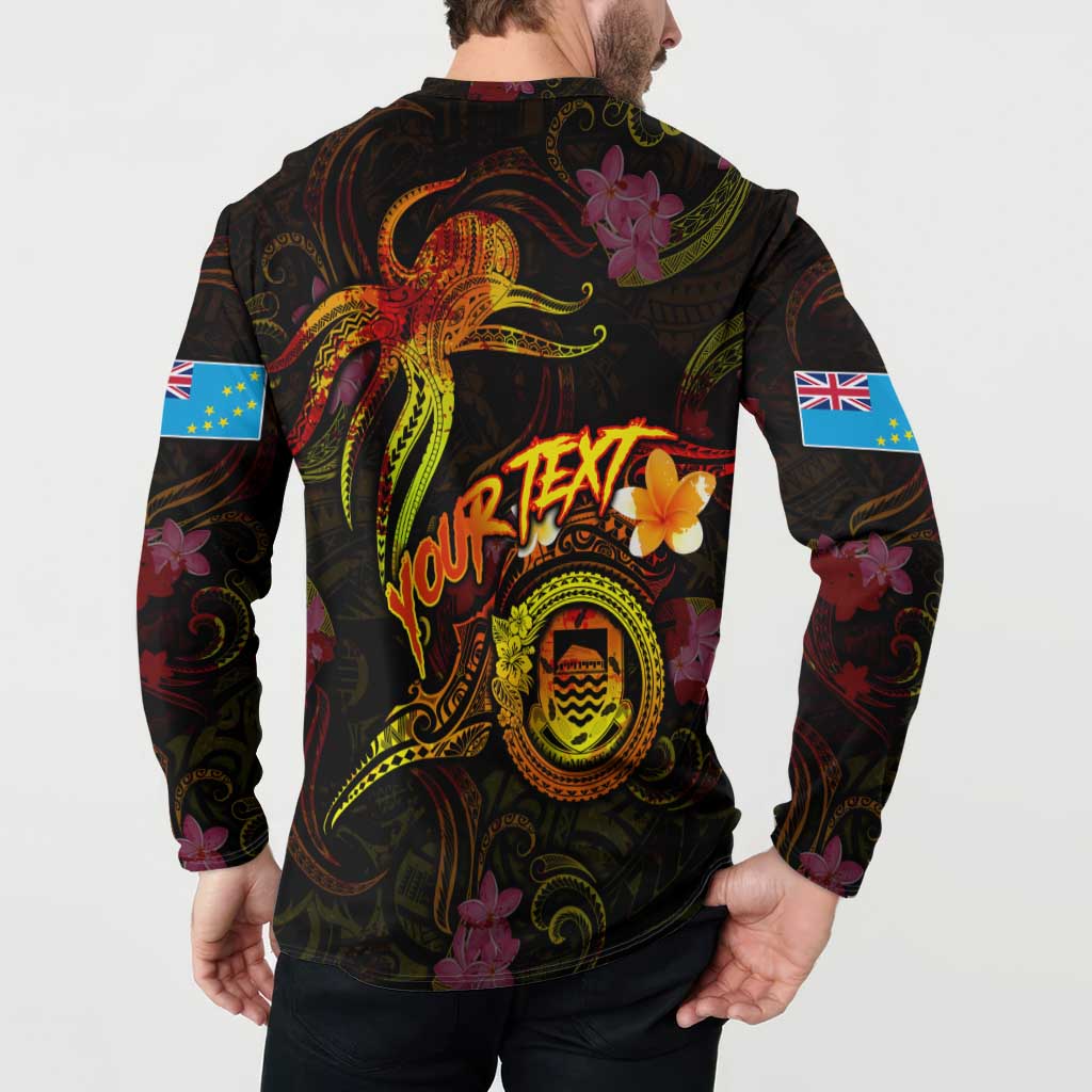Tuvalu Button Sweatshirt Octopus Plumeria Polynesian Tattoo DT02 - Polynesian Pride
