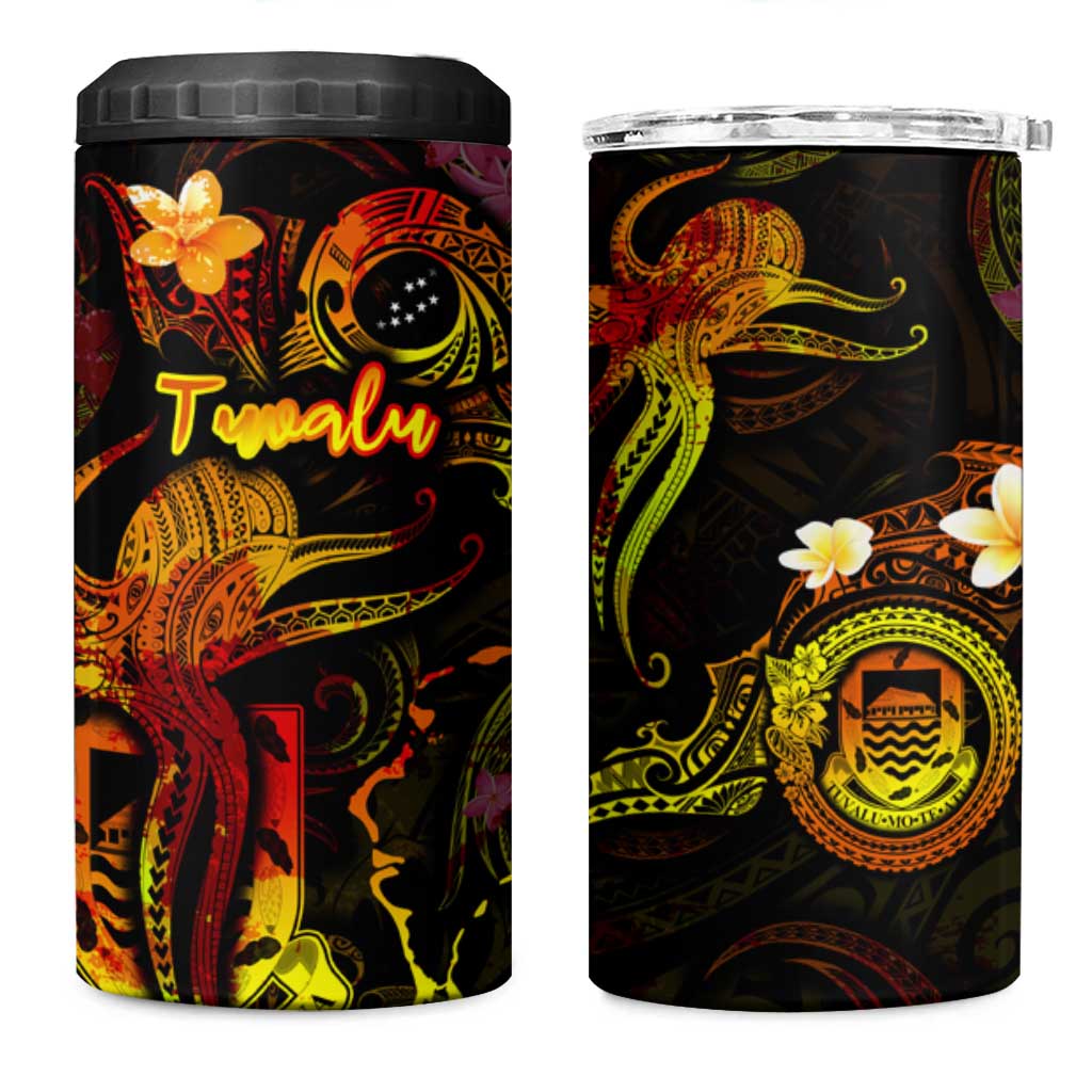 Tuvalu 4 in 1 Can Cooler Tumbler Octopus Plumeria Polynesian Tattoo DT02 One Size: 16 oz Black - Polynesian Pride