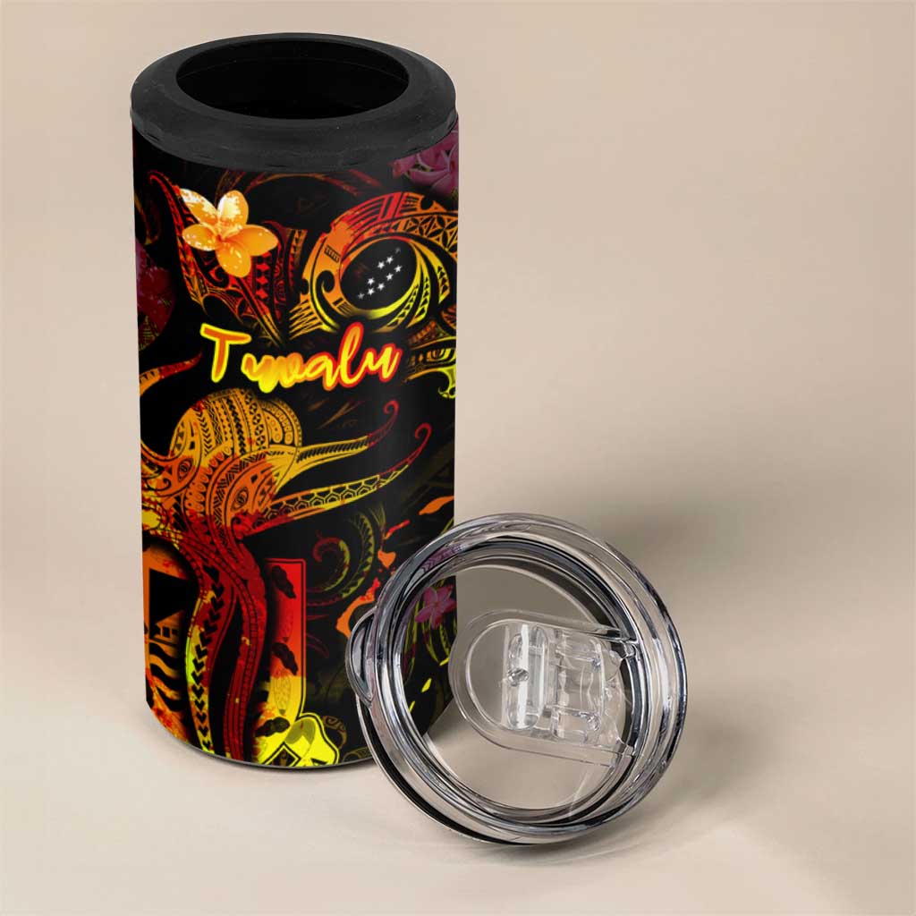 Tuvalu 4 in 1 Can Cooler Tumbler Octopus Plumeria Polynesian Tattoo DT02 - Polynesian Pride