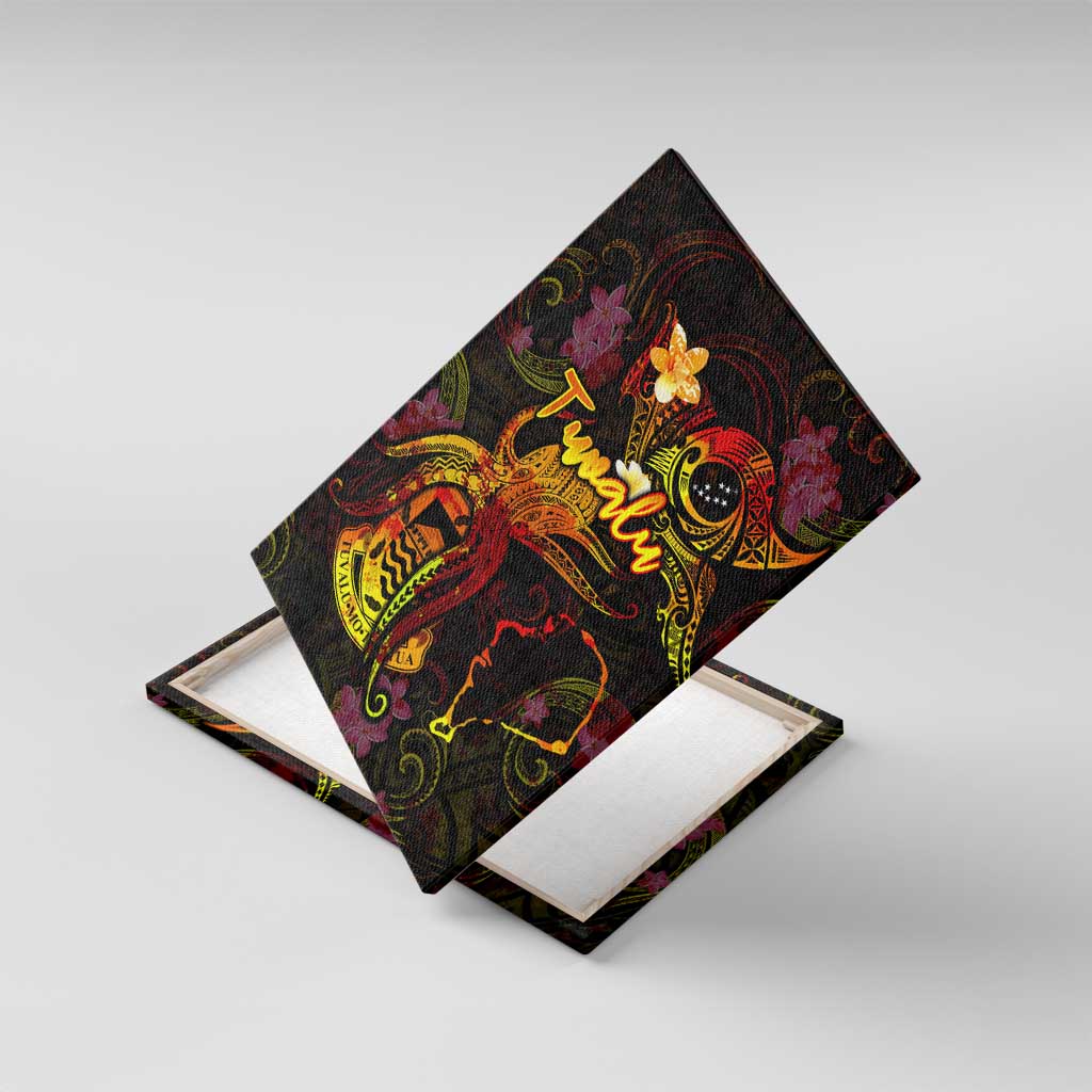 Tuvalu Canvas Wall Art Octopus Plumeria Polynesian Tattoo DT02 With Frame Black - Polynesian Pride