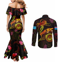 Tuvalu Couples Matching Mermaid Dress and Long Sleeve Button Shirt Octopus Plumeria Polynesian Tattoo DT02 - Polynesian Pride
